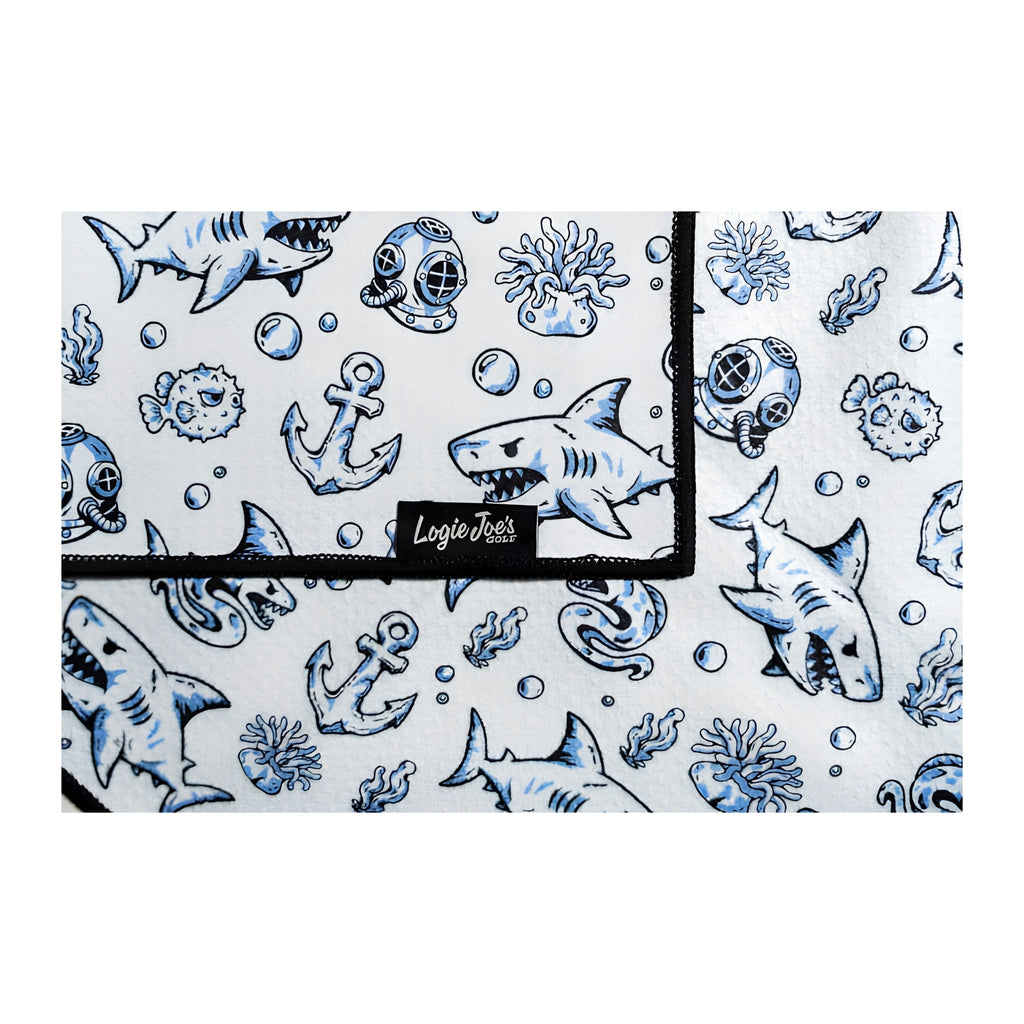 Under the Sea Golf Towel | 24” x 16” Microfiber Towel | Magnetic Clip & Carabiner | Premium Golf Accessory | Shark