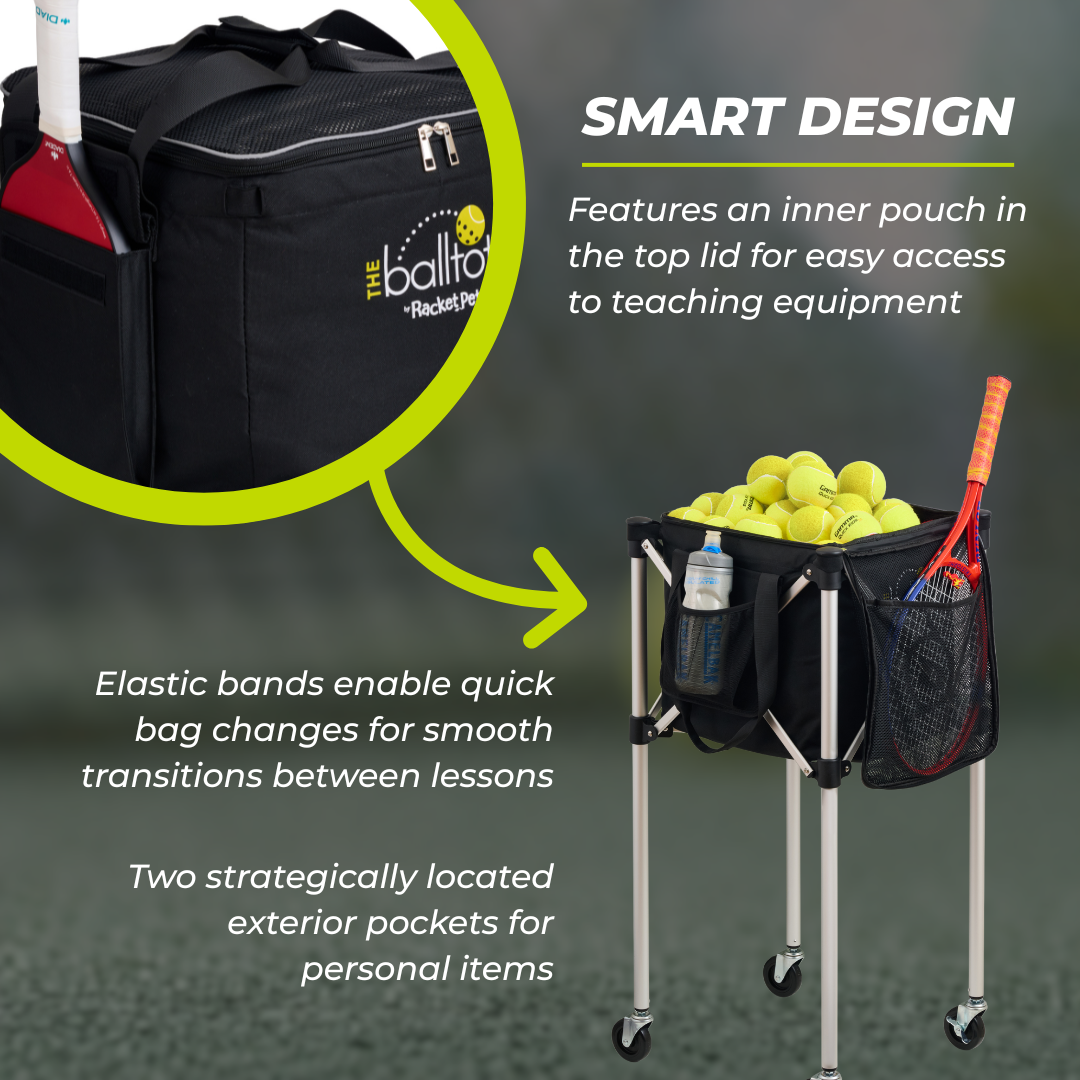 Ball Tote - Black Replacement Bag for Tennis and Pickleball Pro Teaching Cart