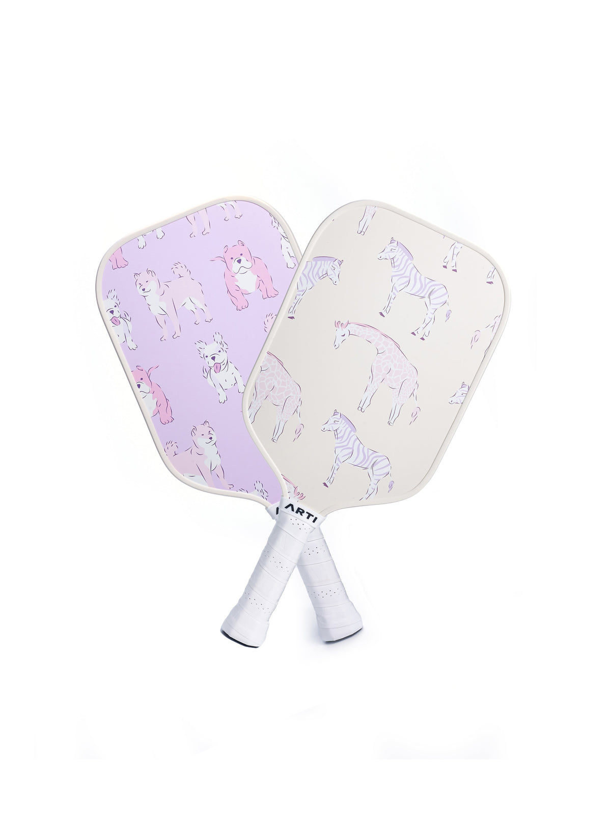 Pickleball Gift Set for 2: 2 Paddles, 4 Balls + Carry Bag | ARTI "Dogs & Giraffes" Beginner Starter Set, USA Pickleball Approved