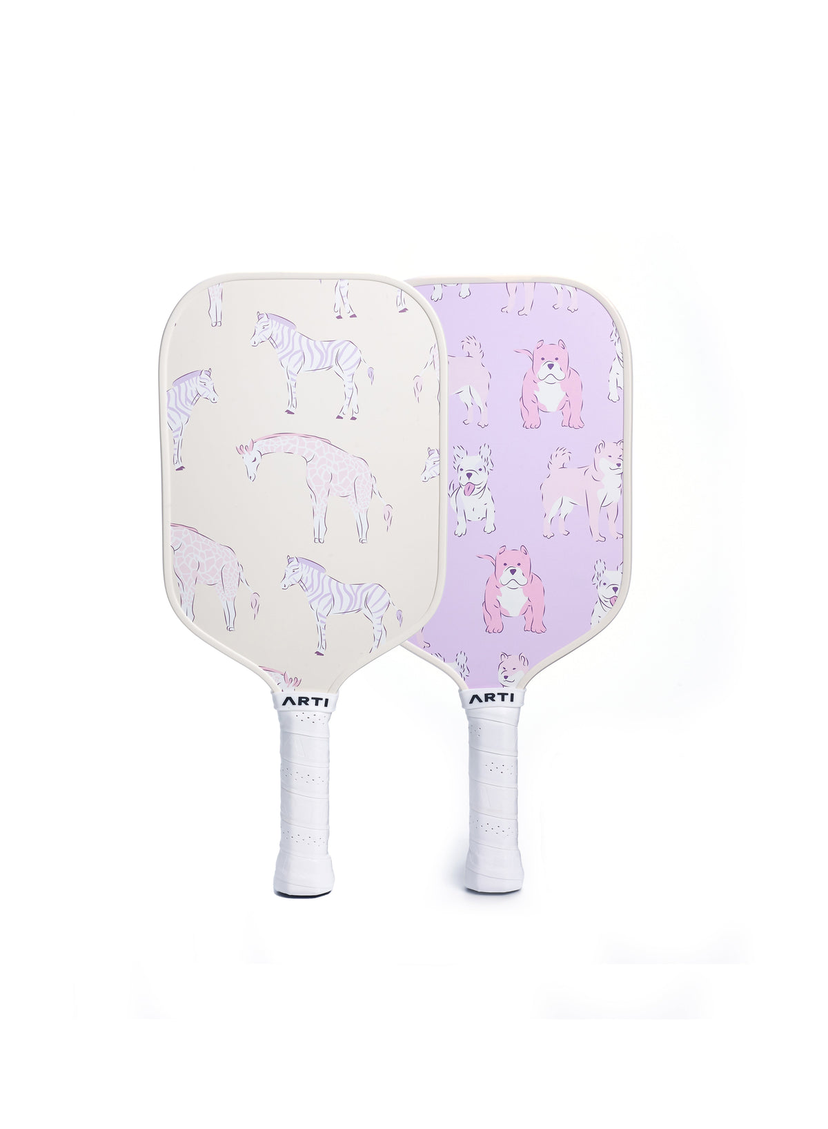 Pickleball Gift Set for 2: 2 Paddles, 4 Balls + Carry Bag | ARTI "Dogs & Giraffes" Beginner Starter Set, USA Pickleball Approved