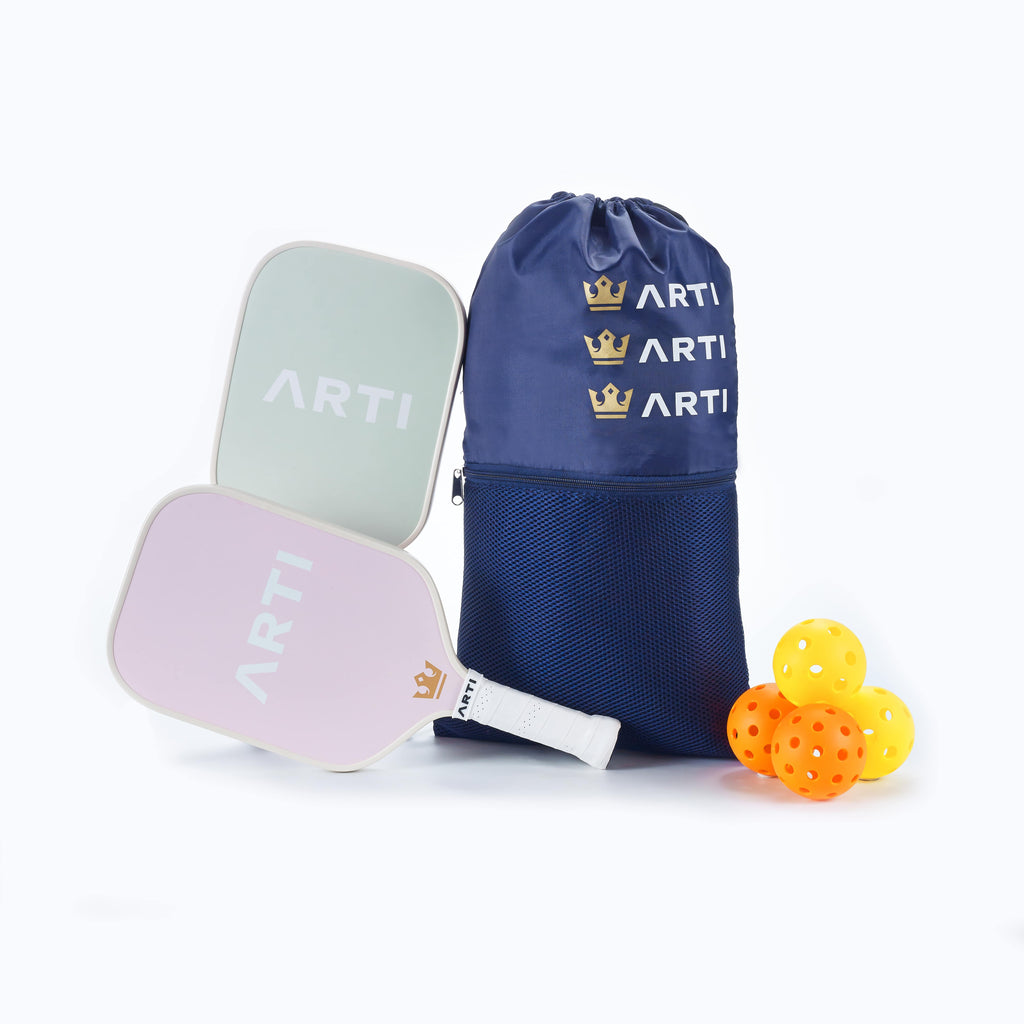 Pickleball Gift Set for 2: 2 Paddles, 4 Balls + Carry Bag | ARTI "Flowers" Beginner Starter Set, USA Pickleball Approved