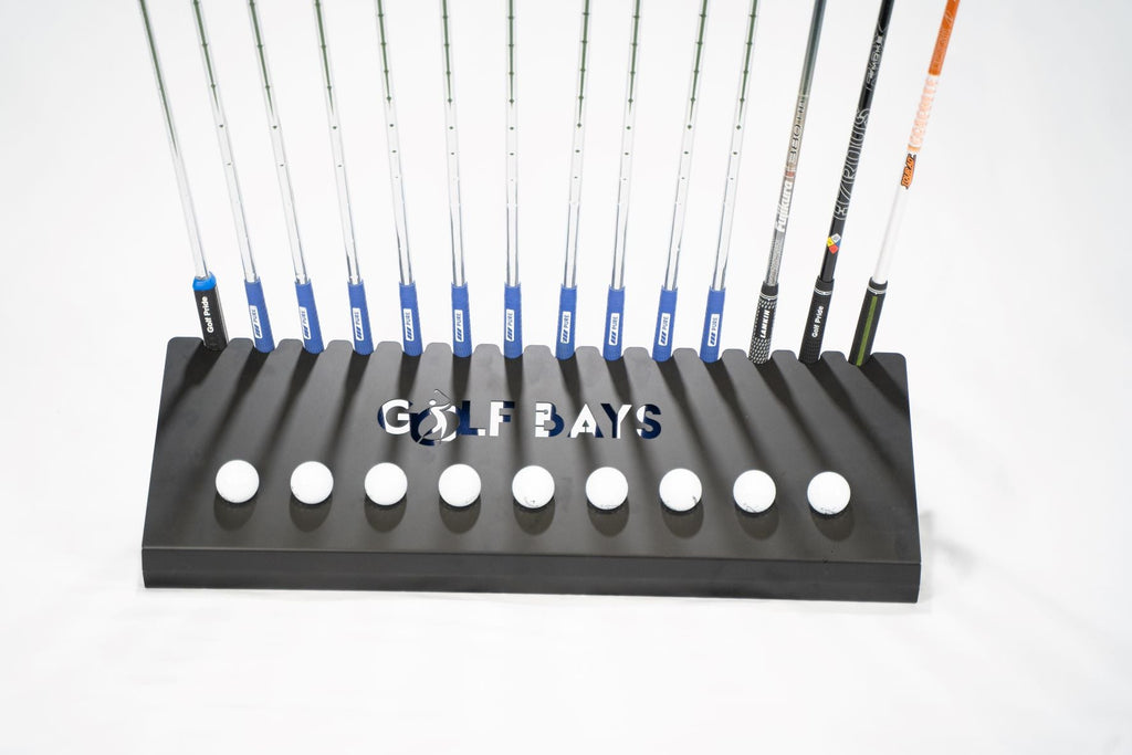 GolfBays Club Display Rack, Holds 14 Clubs & 9 Golf Balls , Indoor Golf Storage