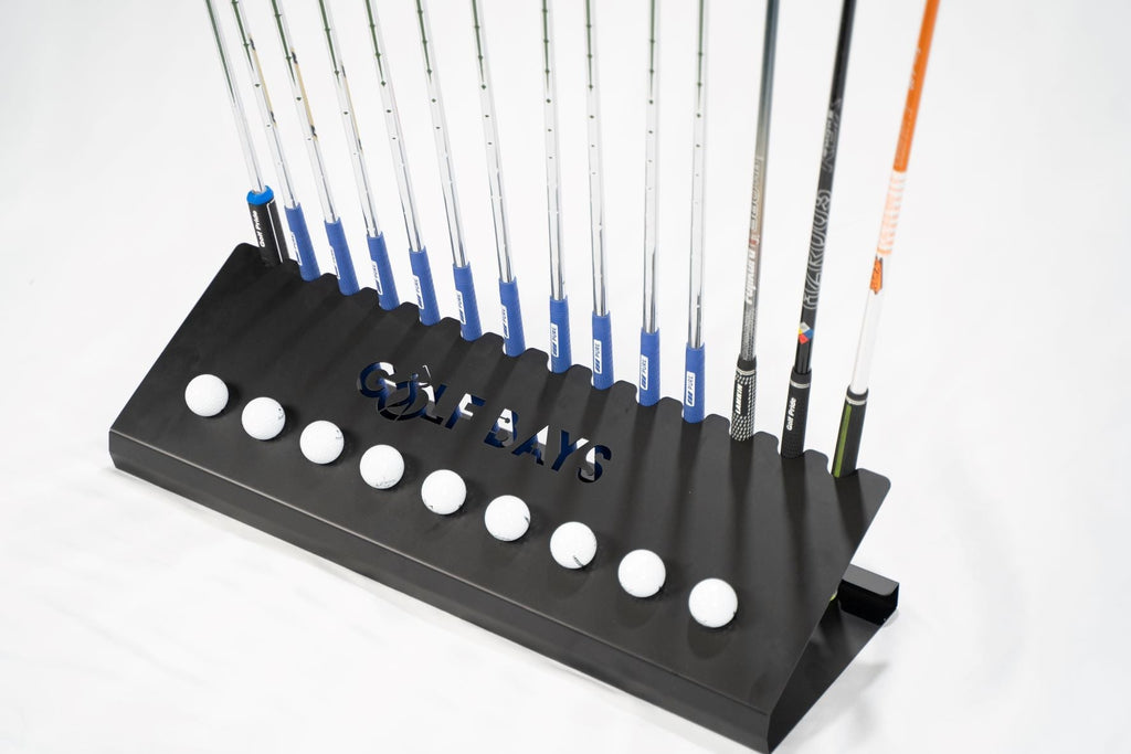 GolfBays Club Display Rack, Holds 14 Clubs & 9 Golf Balls , Indoor Golf Storage