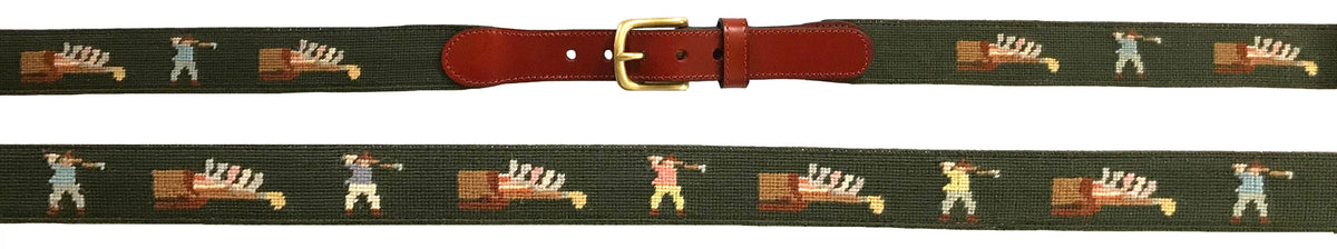 Charleston Belt Golf Forever Leather Needlepoint Belt