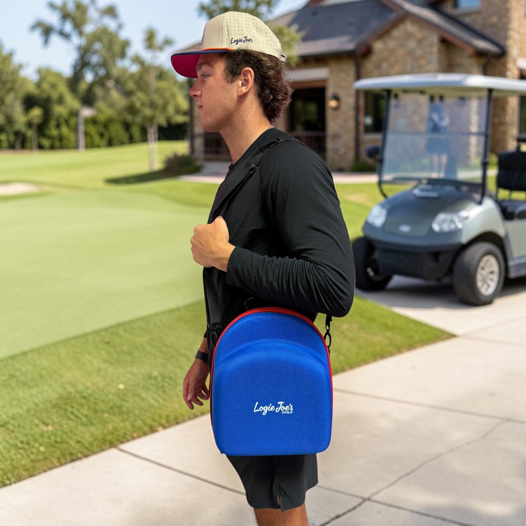 Blue/Red Hat Caddy Travel Case | Hard Shell Hat Carrier Holds Up to 6 Hats | Protective Hat Storage Case with Adjustable Shoulder Strap