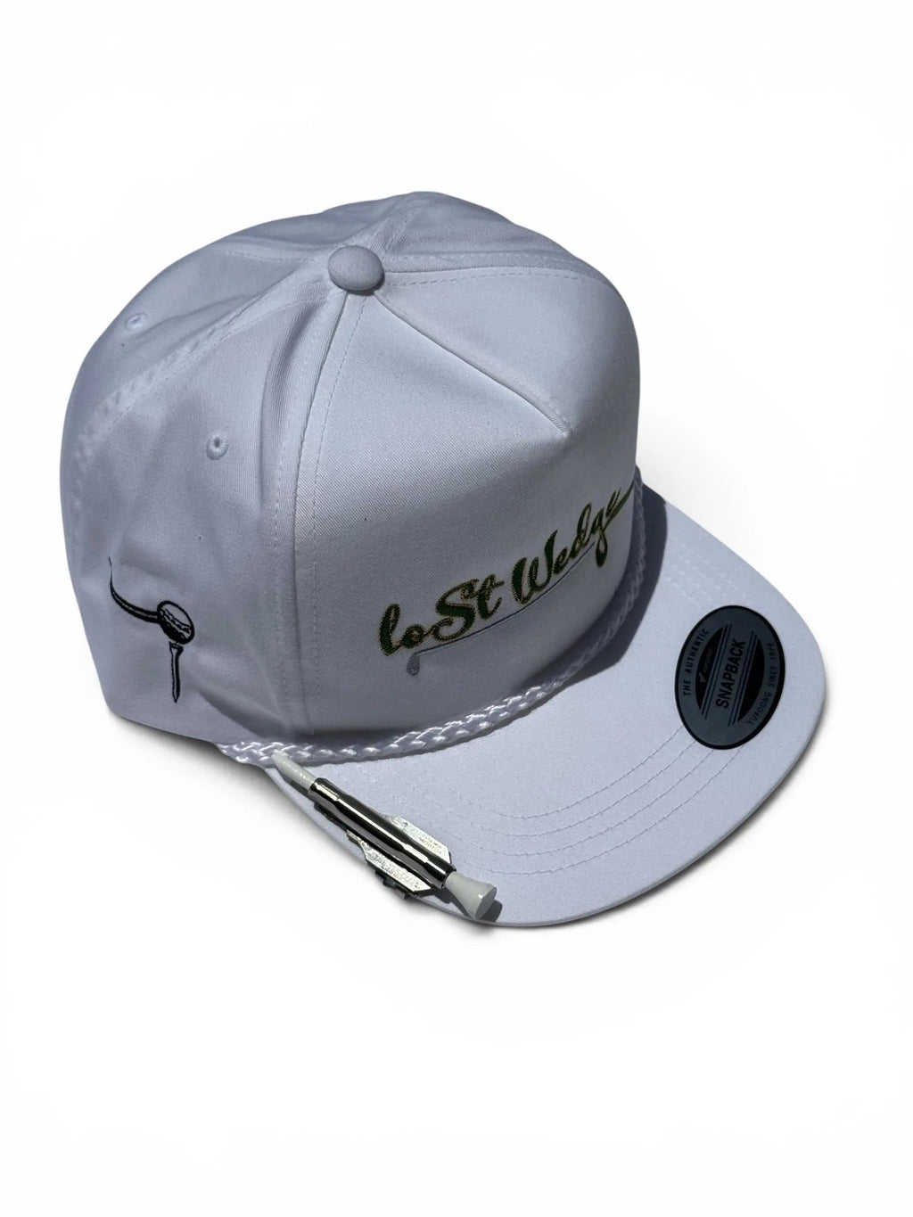 Lost Wedge™ Official Logo Retro Golf Hat White with White Chord