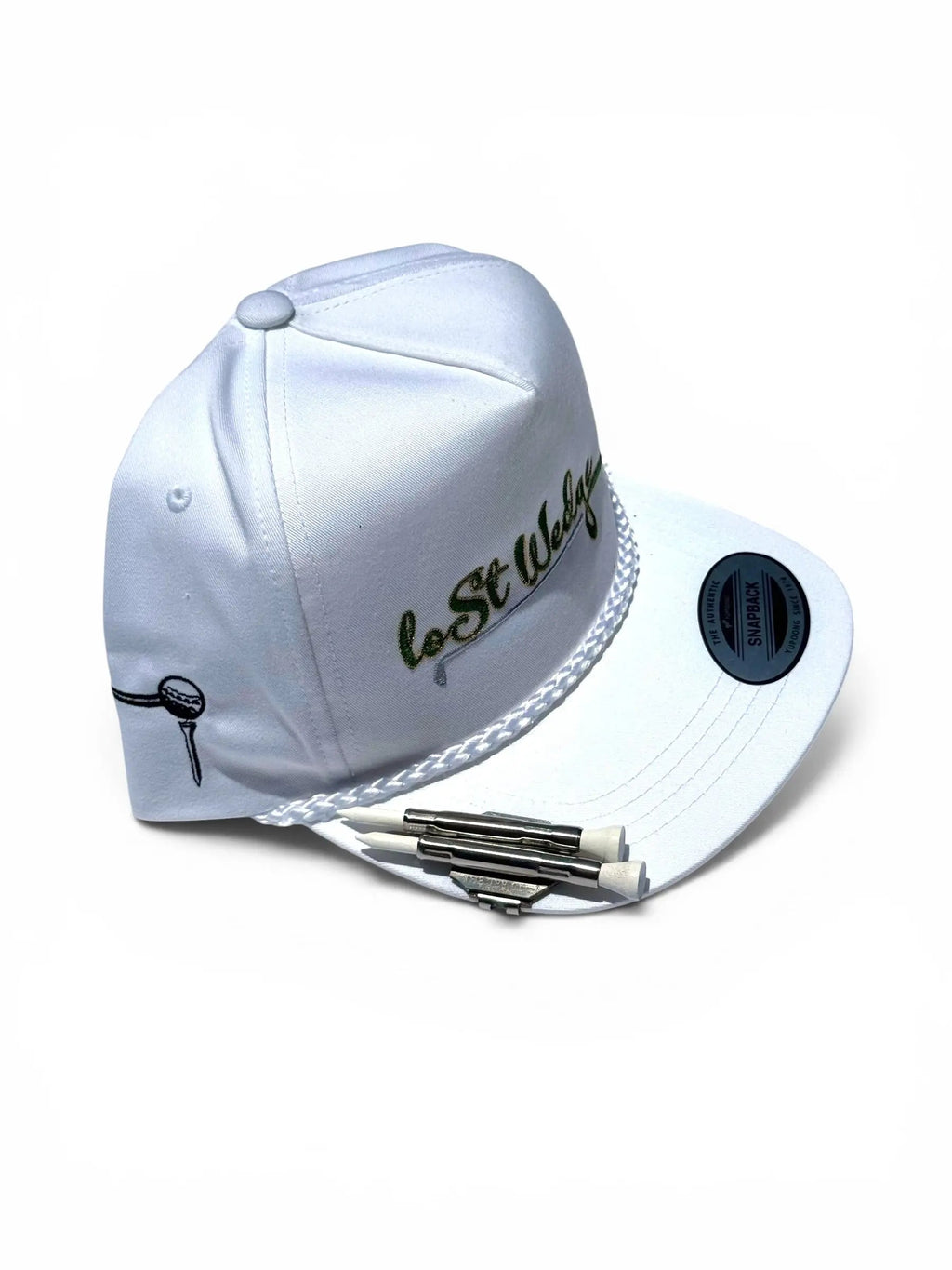Lost Wedge™ Official Logo Retro Golf Hat White with White Chord