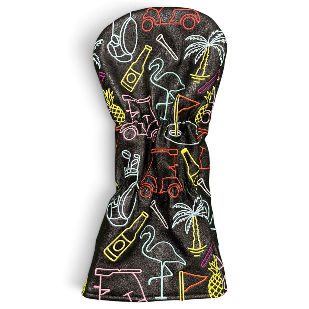 Miami Slice Driver Headcover – Premium Faux Leather Driver Cover – Elastic Fit – Embroidered - Neon Lights
