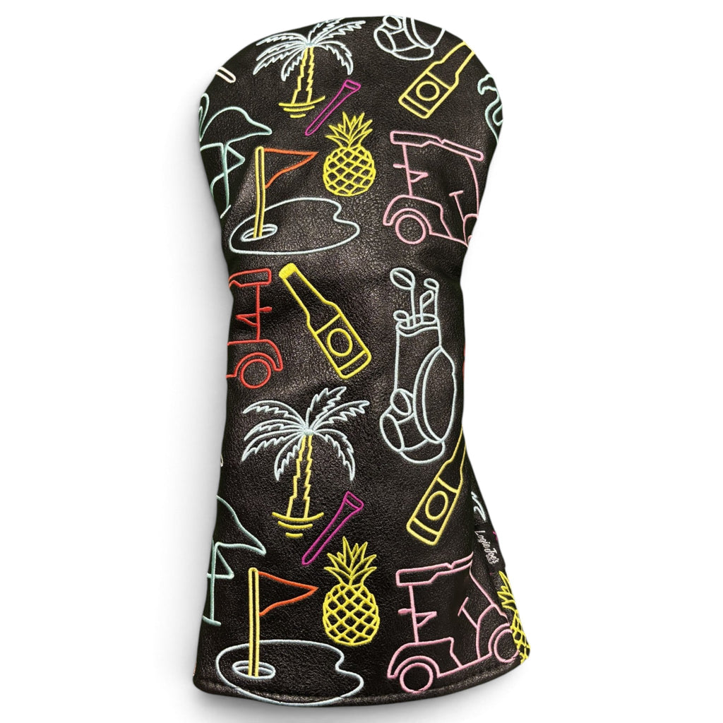 Miami Slice Driver Headcover – Premium Faux Leather Driver Cover – Elastic Fit – Embroidered - Neon Lights