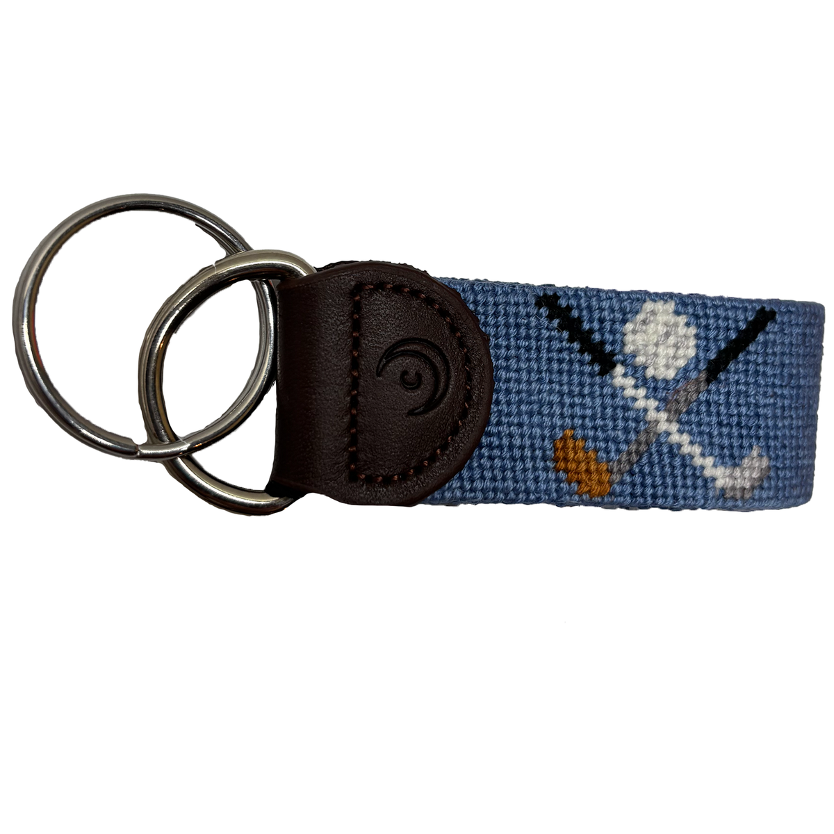 Key Fob - Golf Clubs Crossed Hand-stitched Needlepoint