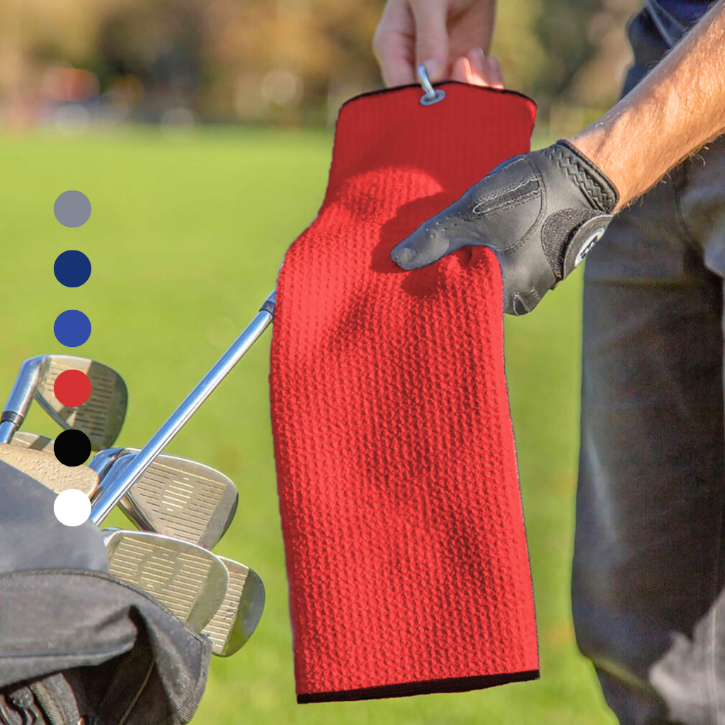 Tri-Fold Microfiber Waffle Golf Towel: Grommet & Hook Pack of 2
