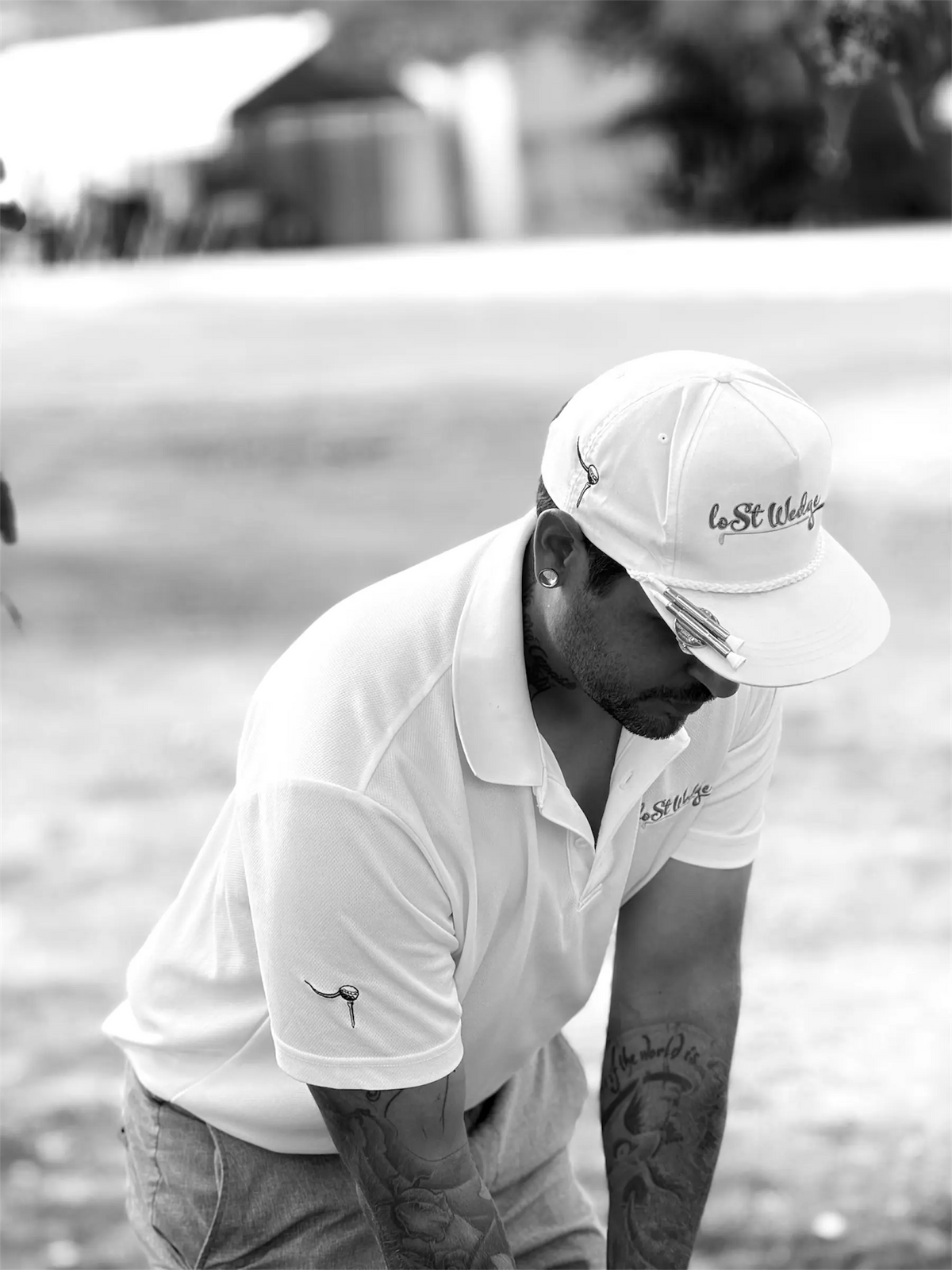 Lost Wedge™ Official Logo Retro Golf Hat White with White Chord