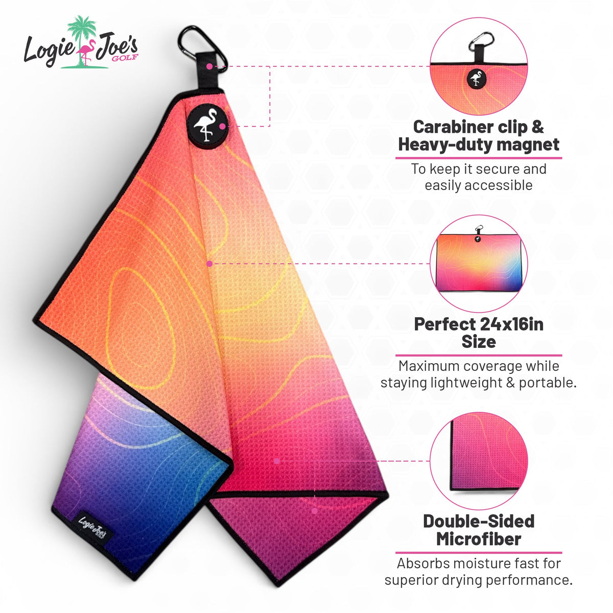 Lost in Space Golf Towel | 24” x 16” Microfiber Towel | Magnetic Clip & Carabiner | Premium Golf Accessory | Astronaut UFO