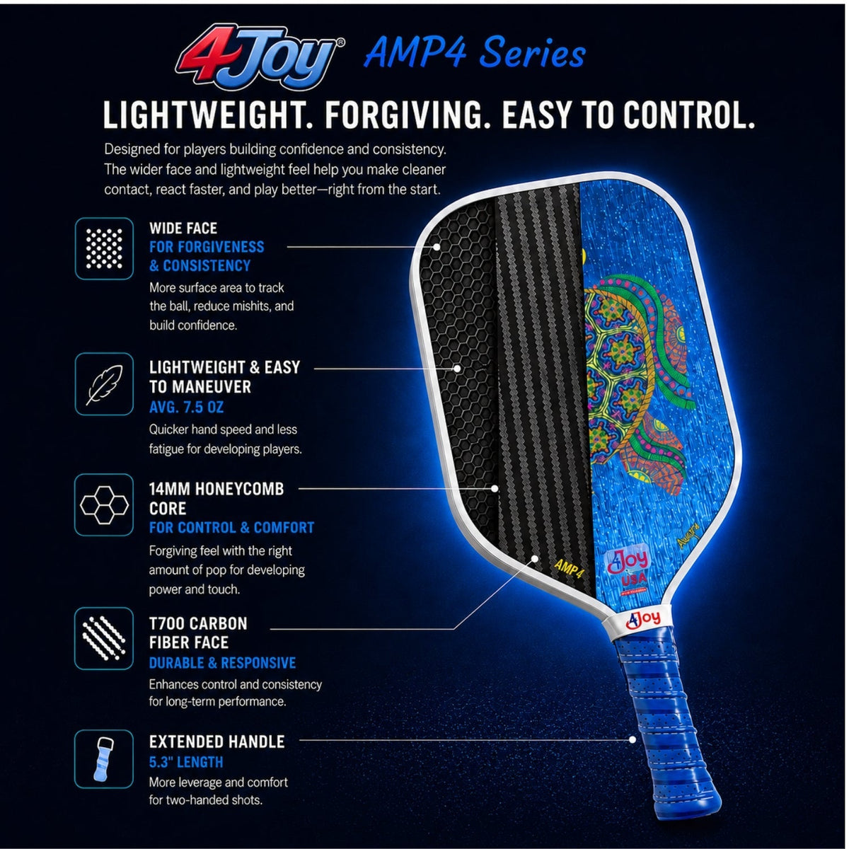 AMP4 Series Turtle Design Pickleball Paddle