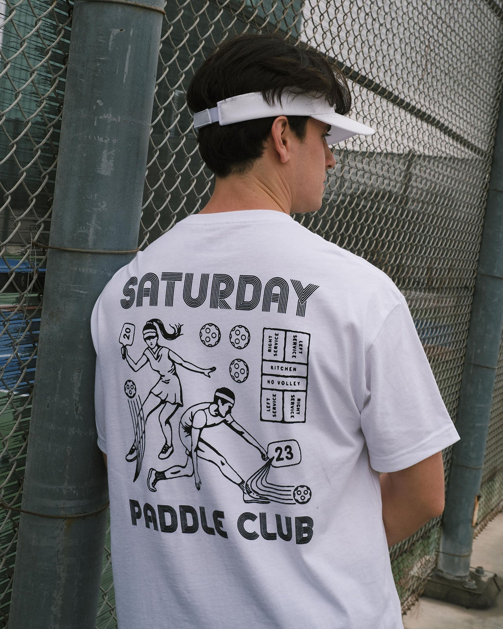 Retro Saturday Paddle Club Pickleball Tee (White)