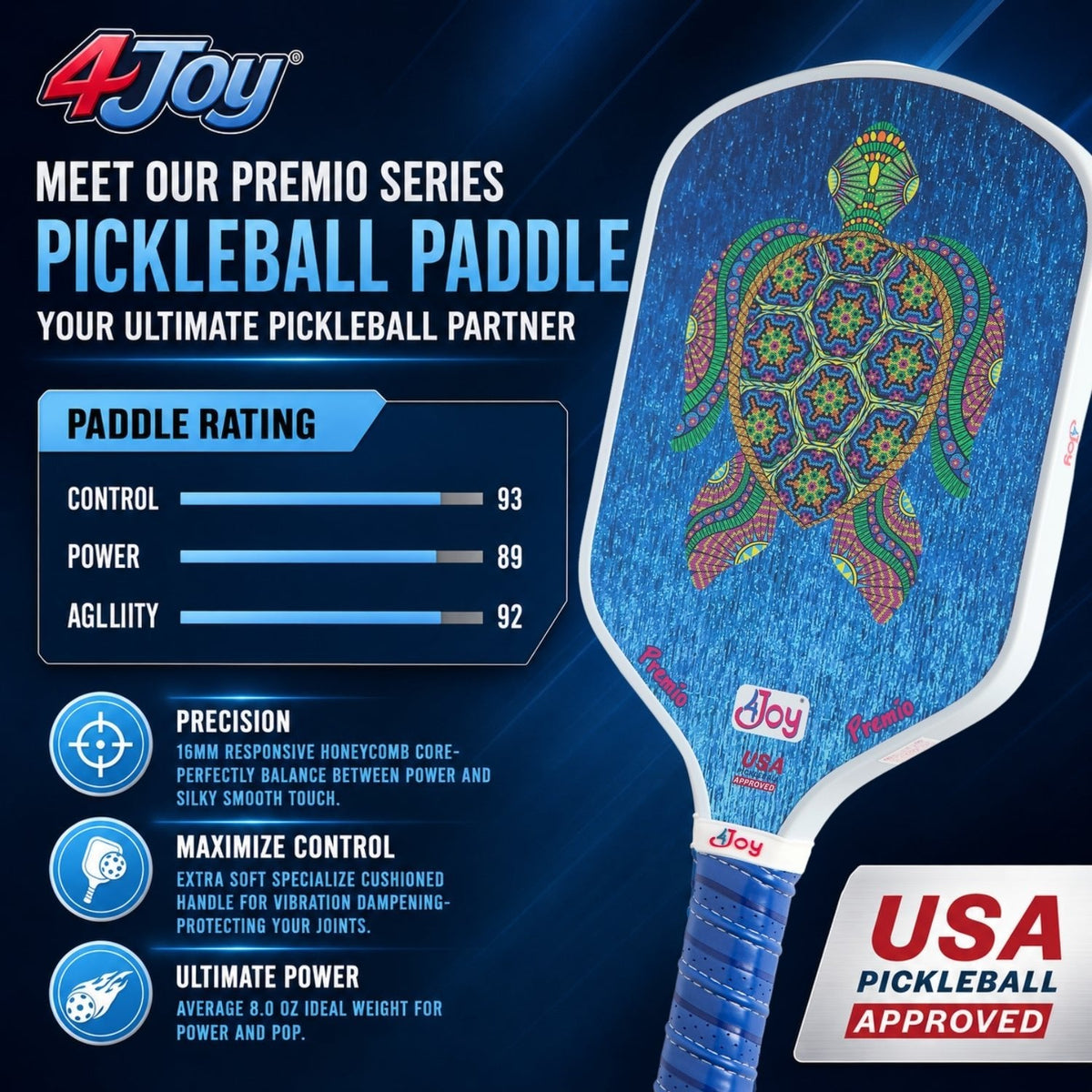 Turtle 4Joy Pickleball Paddle Premio Series